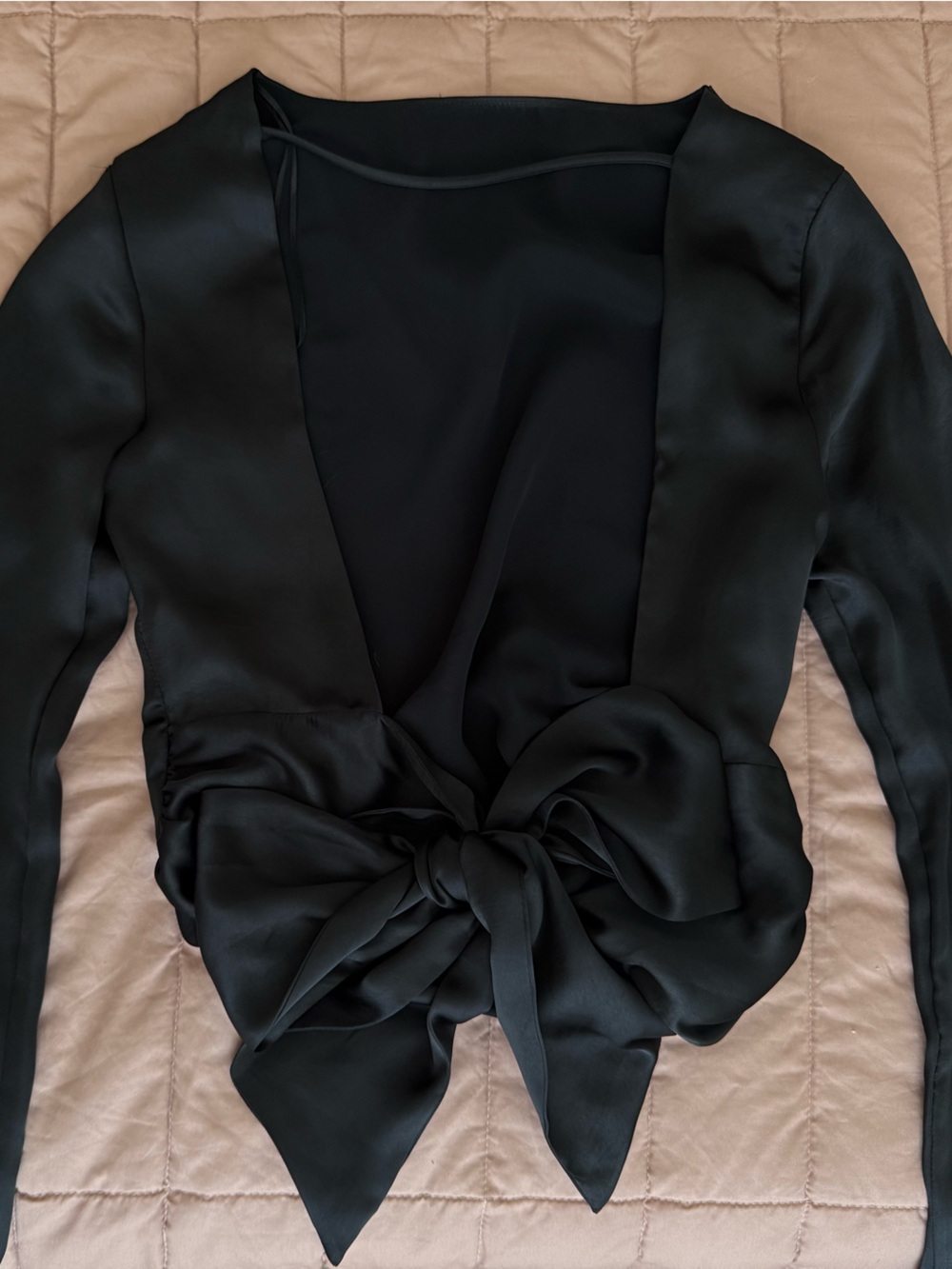 Black Women's Satin Tie-Back Top